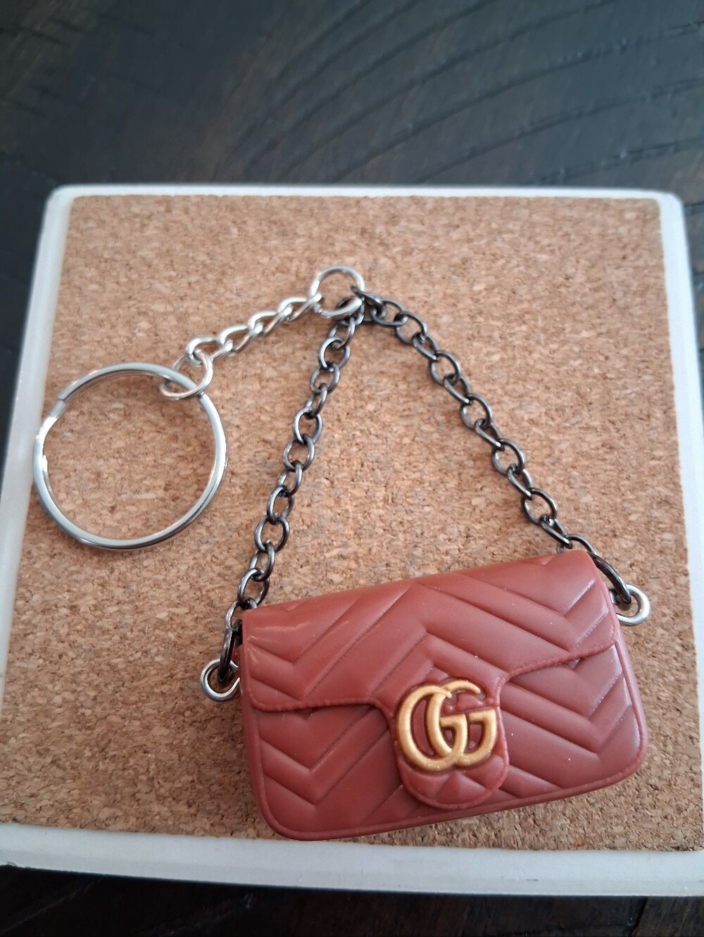 Mini Fashion Bag Keychain Purse with Gold Logo